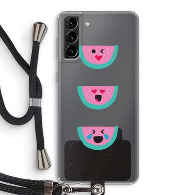 Smiley watermeloen: Samsung Galaxy S21 Plus Transparant Hoesje met koord