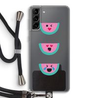 Smiley watermeloen: Samsung Galaxy S21 Plus Transparant Hoesje met koord