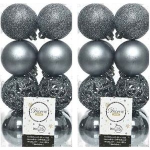 32x Kunststof kerstballen mix grijsblauw 6 cm kerstboom versiering/decoratie   -