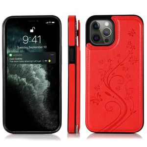 iPhone 13 hoesje - Backcover - Pasjeshouder - Portemonnee - Bloemenprint - Kunstleer - Rood