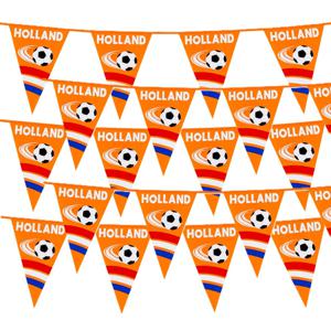 Vlaggenlijn feestslinger - 5x - oranje/holland met voetbal - 6 meter - 15 vlaggen - kunststof