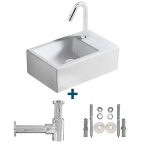 Nemo Spring Sula fonteinset 37x23.5cm zonder overloop inclusief koudwaterkraan en sifon porselein wit sw10735/sw21230/sw286357/sw290278/sw293011/