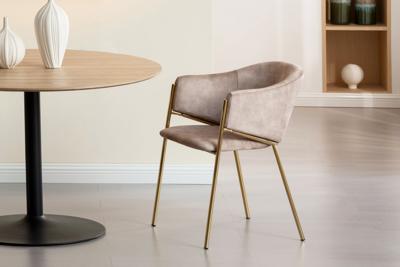 Design Stoel NOBLESSE champagne beige fluweel goud verchroomd metalen frame - 47582