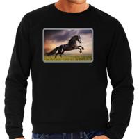 Dieren sweater / trui - met paarden foto print - zwart - voor heren