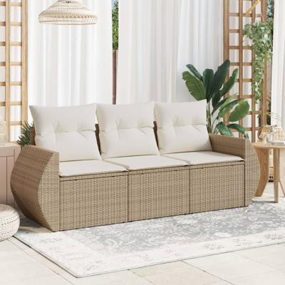 3-delige Loungeset met kussens poly rattan beige