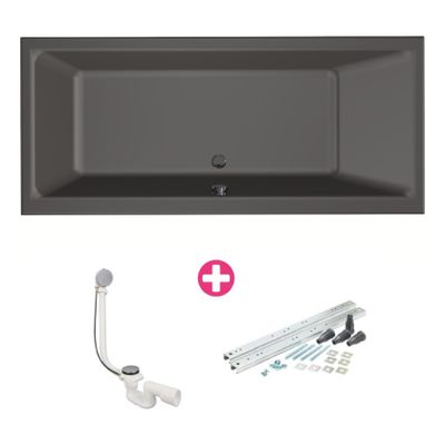 Ligbad Xenz Kristal | Inbouw | 170x75 cm | Incl.Badafvoer | Met overloop | Acryl | Antraciet mat