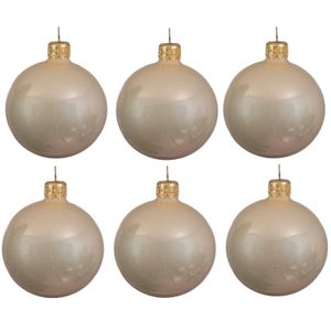 6x Licht parel/champagne glazen kerstballen 6 cm glans