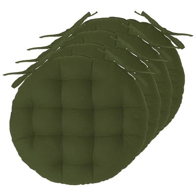 Atmosphera Stoelkussens rond - 4x - olijfgroen - katoen - 38 x 6.5 cm - wicker zitkussen