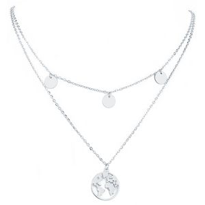 Dames ketting Multi Layer World Map Zilverkleurig