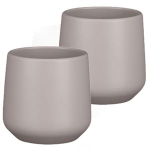 2x stuks bloempot mat taupe keramiek voor kamerplant H13.5 x D14 cm