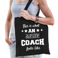 Bellatio Decorations cadeau tas voor coach - katoen - 42 x 38 cm - zwart - geweldige coach - Feest Boodschappentassen