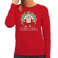 Foute Kersttrui/sweater voor dames - zendeer buddha - rood - rendier - boeddha - zen