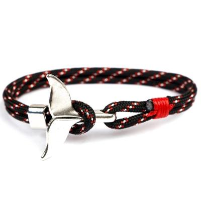 Whale staart anker charme nautische Survival touw ketting armbanden (zwart rood)