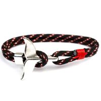 Whale staart anker charme nautische Survival touw ketting armbanden (zwart rood)