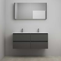 On-Line Badkamermeubelset - 120 cm - Voorgemonteerd - Porseleinen Wastafel - 2 Kraangaten - Spiegelkast - Mat Antraciet