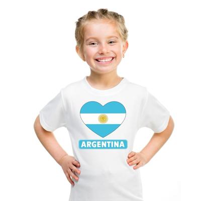 Argentinie Supporters t-shirt - kinderen - hartjes vlag - wit - korte mouwen - sport - kleding