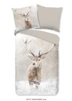 Good Morning Dekbedovertrek "herten in winterlandschap" - Zand - (135x200 cm) - Katoen Flanel