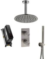 Ben Engraved Cross Slim inbouw regendoucheset Ø25cm met plafondaansluiting gunmetal pvd-coating