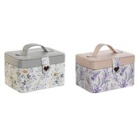 Juwelenkistje DKD Home Decor Wit Grijs Lila Licht Roze Polyurethaan Spiegel 17 x 12 x 10 cm (2 Stuks)