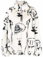 Philipp Plein manteau en fourrure artificielle à motif monogrammé - Blanc