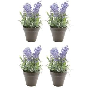 Bellatio Kunstplant - 4x stuks - lavendel - paars - 17 cm - in pot - lavandula