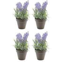 Bellatio Kunstplant - 4x stuks - lavendel - paars - 17 cm - in pot - lavandula - thumbnail