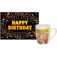 Verjaardag mok/beker 70 jaar vrouw met fun-tekst 300ml + wenskaart Happy Birthday - feest mokken - thumbnail