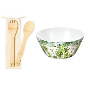 Kesper Slakom/schaal met bamboe slacouvert - Melamine - D25 cm