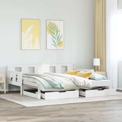 Slaapbank met onderschuifbed/lades zonder matras 80x200 cm wit