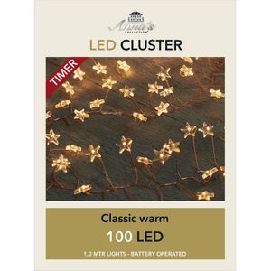 Draadverlichting cluster 100 sterretjes met timer wit   -