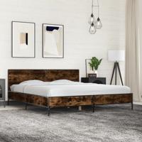 Bedframe bewerkt hout metaal gerookt eikenkleurig 180x200 cm