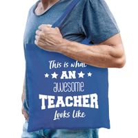 Bellatio Decorations cadeau tas meester - katoen - blauw -This is what an awesome teacher looks like - Feest Boodschappe