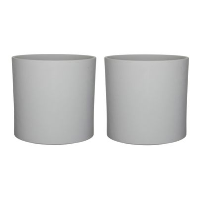 2x stuks bloempotten mat lichtgrijs keramiek voor kamerplant H31 x D32.5 cm