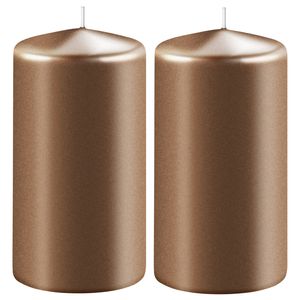 2x Kaarsen metallic koper 6 x 12 cm 45 branduren sfeerkaarsen - Stompkaarsen