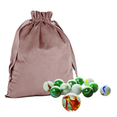 Knikkerzak met trekkoord - velvet - roze - 24 x 17 cm - luxe