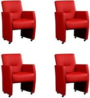 Set van 4 Rode leren moderne eetkamerfauteuils Pleasure - Toledo Leer Ducati (rood leer)