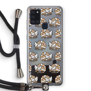 Slapende poes: Samsung Galaxy A21s Transparant Hoesje met koord