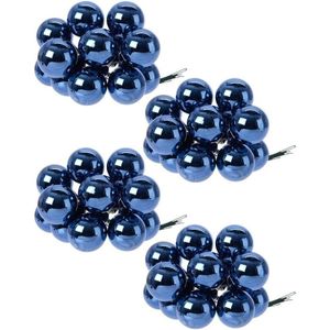 40x Donkerblauwe mini kerstballen kerststukje stekers 2 cm glans