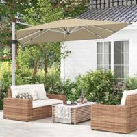 300 cm Grote Zweefparasol voor Buiten Vierkante Parasol met 360° Rotatie & Verstelbare Helling Terrasparasol voor Tuin Beige