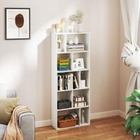 Boekenkast met 5 Niveaus Houten Opbergplank met 10 Compartimenten Staande Kamerverdeler Vrijstaande Open Houten Plankenkast Wit