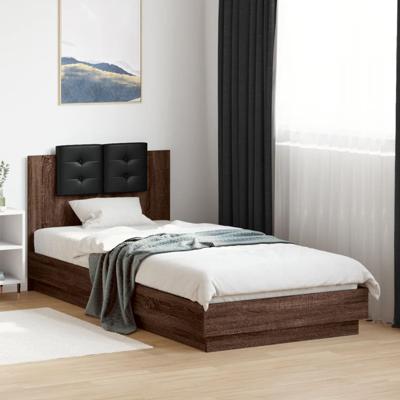 Bedframe met hoofdbord en LED bruin eikenkleur 90x200 cm