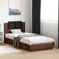 Bedframe met hoofdbord en LED bruin eikenkleur 90x200 cm
