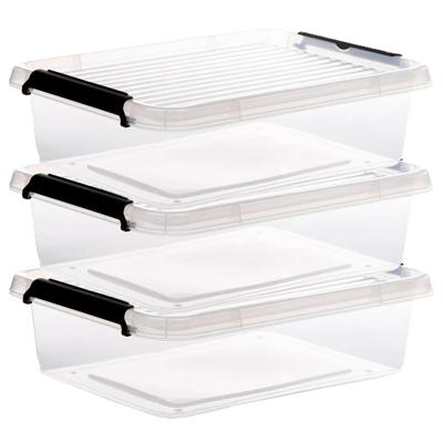 5Five opberg kist met deksel - 3x - Clip Box - 8,5 liter - 39 x 29 x 12 cm - kunststof - transparant