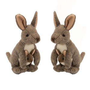 2x stuks pluche kangoeroe knuffel met baby 20 cm