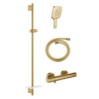 GROHE Grohtherm 1000 Smartactive Glijstangset - 90cm - met zeepschaal - thermostatische douchekraan - vierkante handdouche - gladde slang - 125cm - geborsteld cool sunrise sw98748/SW862663/sw472279/sw472323/