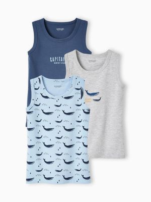 Set van 3 tanktops jongens "walvissen" hemelsblauw