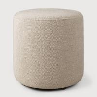 Ethnicraft Poef 'Barrow' 40cm, Structuurstof, kleur Off White