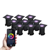 Set van 9 Ramsay Smart Grondspots buiten - Vierkant - 5,5 Watt 400 lumen - RGBWW - Wifi + Bluetooth - Bestuurbaar via app - IP67 - Google Home - Amazon Alexa - Zwart