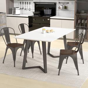 Set van 4 Metalen Eetkamerstoelen Stapelbare Stoelen voor in de Keuken met Houten Zitting en Afneembare Hoge Rugleuning Eetkamerstoelen
