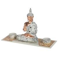 Concorde Boeddha beeld - met kaarshouder - polystone - 33 cm